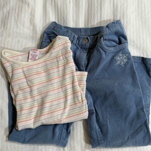 Retired gymboree cord pants with embroidered ice skater with snowflake shirt
